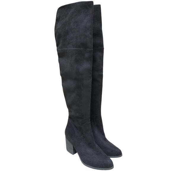 BP. Women Block Heel Over the Knee Riding Boots Size US 7M Black Faux Suede - Picture 1 of 6
